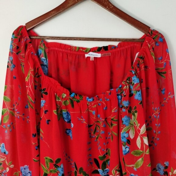 Calvin Klein Top Womens Size 1X Red Floral Lightweight Flowy Relaxed Casual - Picture 2 of 8